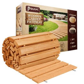 pbugac 8FT Wooden Garden Pathway, Roll Out Walkway for Patio, Backyard and Outdoor Decor, Weatherproof, Non Slip and Easy to Install, Perfect for Beach, Wedding or Lawn (Natural)