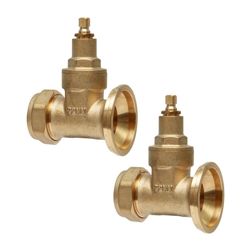 Trident 22mm Central Heating Pump Valves (2 Pack) Brass, Gate