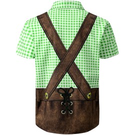 LINOCOUTON Mens Oktoberfest Lederhosen Shirt German Bavarian Octoberfest Beerfest Button Up Costume, Green Check, Large