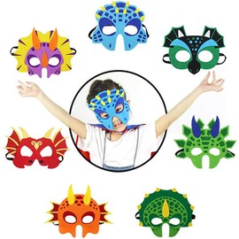 Dinosaur Masks, Dinosaur Masks Pack of 7 Dinosaur Felt Cosplay Party Masks Half Masks Half Eye Masks for Children Party Bags Full Fabrics