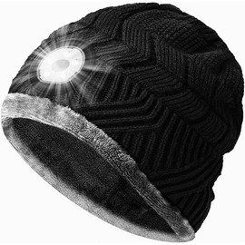 Bluetooth Beanie with a Light, Unisex USB Rechargeable Winter Hat with 4 LED Headlamp & Wireless Headphones, Unique Christmas Stocking Stuffers & Birthday Gifts for Men, Husband, Teens