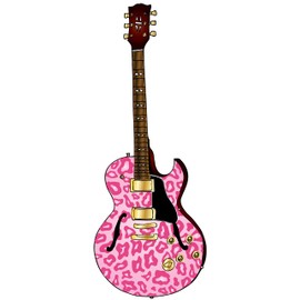 Leopard Print Electric Guitar Wall Sticker Decals Decor (Pink)