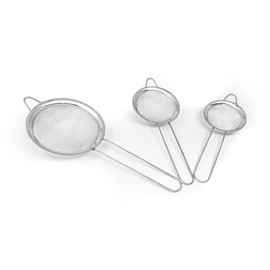 plastific Tea Strainers Set Fine Mesh Sieve with Long Handle Kitchen Colander Filter No Sharp Edges Small Medium Large Sizes for Tea Coffee Powder (3 x Stainless Steel Strainers)