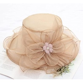 KalluliCC Women's Organza Fascinators Hats,Wide Brim Flower Fancy Hats for Church Bridal Tea Party Wedding Hat,Light Yellow