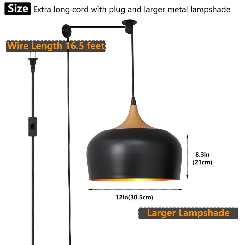 Big Plug in Pendant Light Modern Hanging Light Fixture with