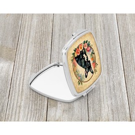 Caroline's Treasures Black French Bulldog and Flowers Compact Mirror Decorative Travel Makeup Mirror for Women Girls Gifts Pocket Makeup Mirror Folding Handheld