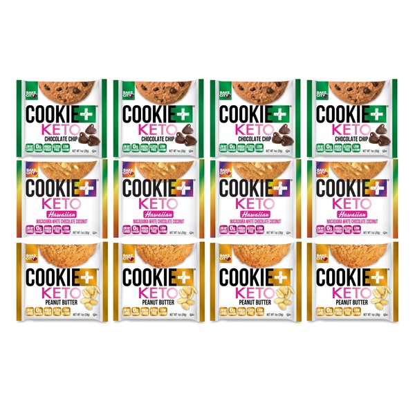 Bake City Cookie Plus Keto | 1oz Variety Pack Best Sellers Cookies (12 pack), Gluten Free, 0g Sugar, Only 1.5g Net Carbs, Good Fats, 5g Protein, Kosher, No Artificial Flavors