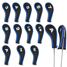 Akamino 12 Pcs Golf Head Covers,3-9, Pw, Aw, Sw, Lw, Lw Printing Irons Head Covers Set,Wedge Head Cover with Zip,Golf Club Headcovers Protector for Golfer