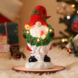 Lewondr Christmas Santa Claus Ornaments with Neck Wreath, Wreath Resin Christmas Figurine Tabletop Indoor Home Decor, Thoughtful Gift of The Holiday Christmas for Family and Friends, Red