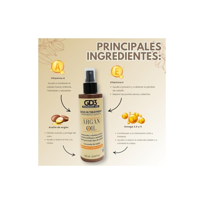 Tratamiento Leave In para Cabello con Argan GD3 180 ML