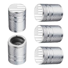 BAURATTI American Flag Tire Valve Stem Caps - (5 Pack) Metal Air Caps with Plastic Liner, Corrosion Resistant, Leak-Proof, Universal Stem Covers for Cars Trucks Motorcycles and Bikes - Silver
