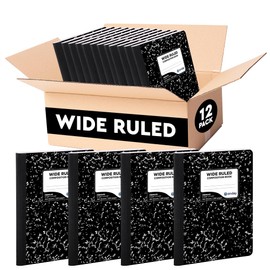 Emraw Black & White Marble Style Cover Composition Book with 100 Sheets of Wide Ruled White Paper (12 Pack)