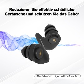 Ear Plugs for Sleeping, Earplugs Aeroplane Anti-Noise Ear Plugs for Concentration, Swimming, Meditating, Travel, Work, Sleeping + Sleeping Eye Mask (Black, 6 Pairs)