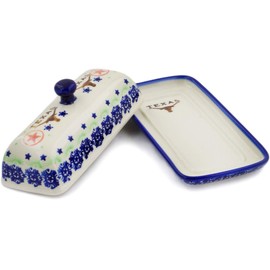 Polish Pottery 7¾-inch Butter Dish (Texas State Theme) + Certificate of Authenticity