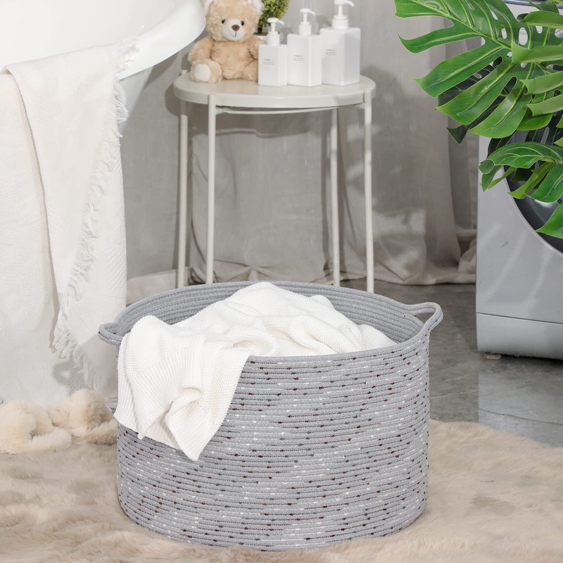 KAKAMAY Large Blanket Basket (20"x13"),Woven Baskets for storage Baby Laundry