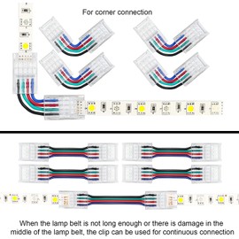 ENQIMAOYI 20pcs LED Strip Light Connector for 4pin 8mm RGB Connector, Unwired Gapless Transparent Strip to Wire Quick Connectors for Waterproof or Non-Waterproof RGB SMD 5050/3528 LED Light Strip