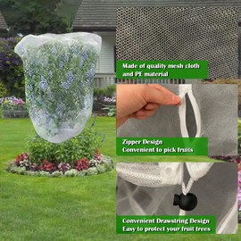 Fruit Tree Netting Covers with Zipper to Protect from Squirrels and Birds Large Netting for Fruit Trees Net Protection, White, 10' x 13', 1 Pack