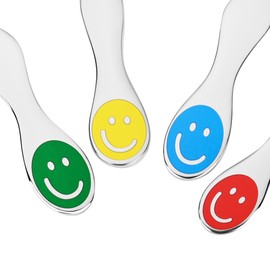 GRÄWE Kinderbesteck Set Smile, 4-teilig, Edelstahl, poliert, spülmaschinengeeignet, für Jungen und Mädchen, bunte Gesichtern, ab 3 Jahren, Geschenk zur Taufe, Geburt, Geburtstag