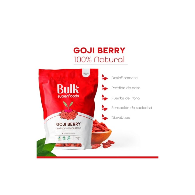 BULK SUPERFOODS Goji Berries - Goji Berry 100% Orgánico y