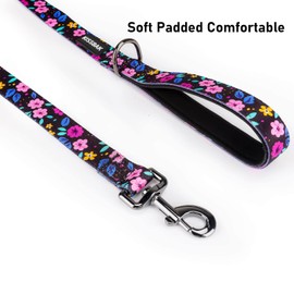 KISSBAK Dog Leash for Medium Dogs - Comfortable Padded Handles,Premium Floral Sunflower Dog Training Leash,Walking Lead for Dogs (Floral, Medium (3/4Inch x 5 Feet))