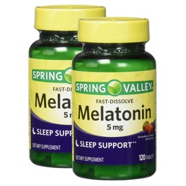 Melatonin Fast-Dissolving 5mg, 120 Tablets - Strawberry, Sleep Health Dietary Supplement (Pack of 2)
