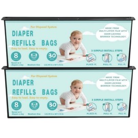 Diaper Pail Refills Bags with 30 Bags Compatible with Genie Easy Roll Signature and Platinum Diaper Pails, 7-Layer Odor-Barrier Technology-2 Packs