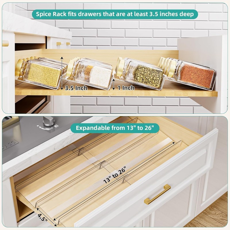 MIUKAA Acrylic Spice Drawer Organizer, 2 Tier - 4 Pack