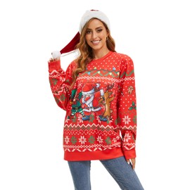 YTWS Santa Dance Unisex Ugly Christmas Sweater Novelty 3D Funny Pullover Sweatshirt with Hat for Party