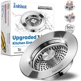 Colador de drenaje de fregadero de cocina 3 en 1 mejorado, tapón de fregadero de acero inoxidable, cesta de colector de alimentos, tapón de drenaje rápido para drenaje estándar de EE. UU