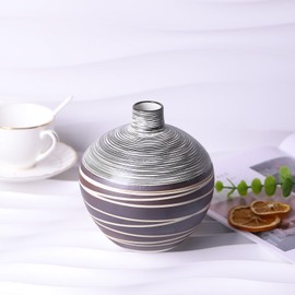 oliruim Textured Ceramic Vase, Matte Black and White Striped Design, Modern Boho Decor Vase for Living Room, Office, Centerpiece for Dining Table, Bookshelf, Neutral Vase for Farmhouse Decor (Small)