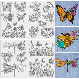 Embroidery Pattern Stabilizers 8.3 x 11.7 Inch Butterfly Dragonfly Bee Water Soluble Embroidery and Stitch Embroidery Stickers 4 Sheets Hand Sewing DIY Embroidery Paper 18 Pieces