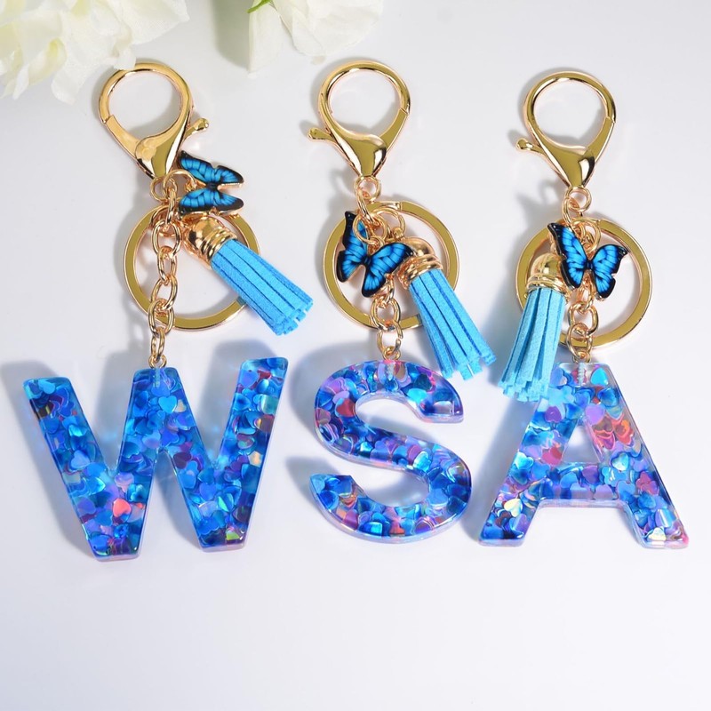Fmeida Initial Letter Keychains for Women Cute Butterfly Key Chain