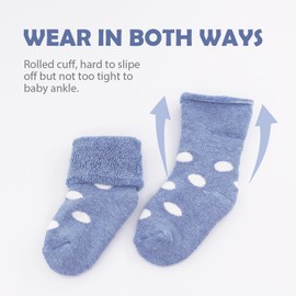 5 Pairs Baby Warm Thick Cotton Socks, Soft Toddler Girls Boy Thermal Crew Socks Infants Combed Cotton Socks Turn Cuff Socks For 0-1/1-3 Years Kids, Pink/Blue