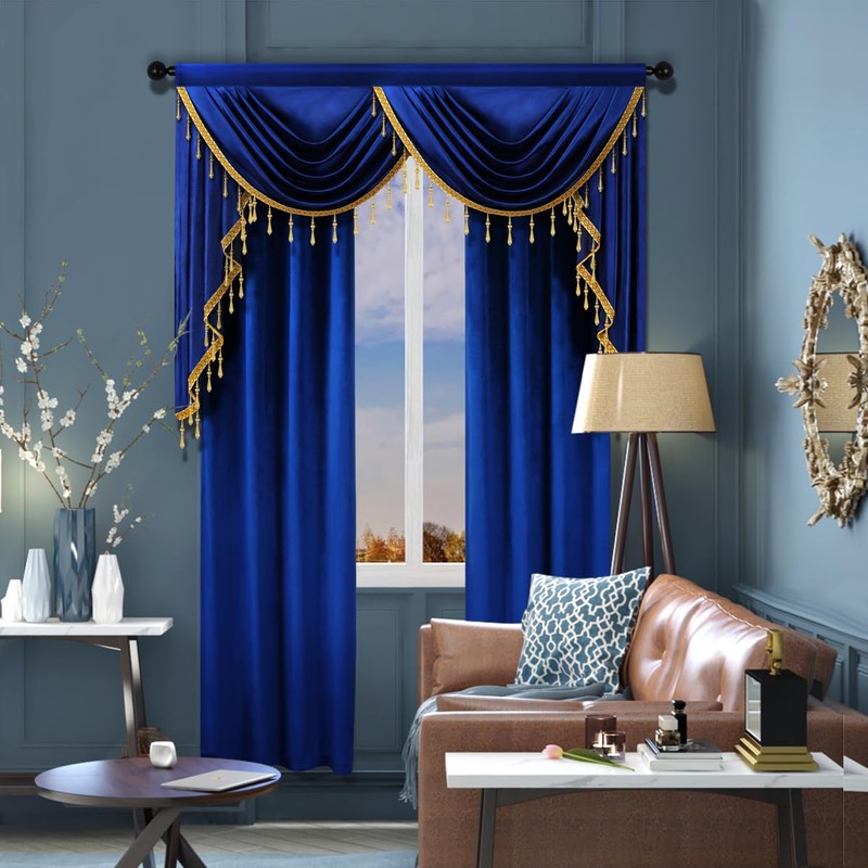 ELKCA Luxury Royal Blue Velvet Window Curtain for Living Room,Grommet