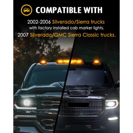 Partsam Partsam 3PCS 30LED Cab Marker Roof Running Lights Assembly Compatible with Silverado/Sierra 1500 1500HD 2500 2500HD 3500 2002-2007 Trucks Lights + Wiring Pack
