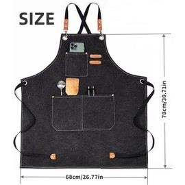 Fenglin-joy Work Apron for Men and Women, BBQ Apron Extended Canvas Apron Cooking Apron Adjustable Strap Chef Apron with Pockets for Home Kitchen Coffee Garden Craft Workshop, black