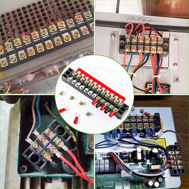 4sets 12 Position Electrical Terminal Block Strips，Dual Row Screw Terminals