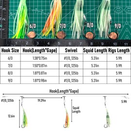 Dr.Fish Deep Drop Rigs 6ft Glow Squid Lures Halibut Rigs for Saltwater, Bottom Fishing Rigs Glow in The Dark Deep Sea Fishing Lures Trolling Lures for Stripers Halibut Tuna #8/0 Mixed