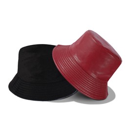 MILAKOO PU Leather Fishing Hats for Women Bucket Hat Bucket Hat for Women Rain Hat Waterproof, red