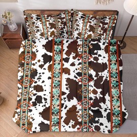 WeCozy Comforter Set Full Size, Animal Vintage Retro Soft 3 Pcs Bedding Set with 2 Pillowcases for Kids and Adults, Cow Brown Cowhide Comforter Set for Bedroom Bed Decor