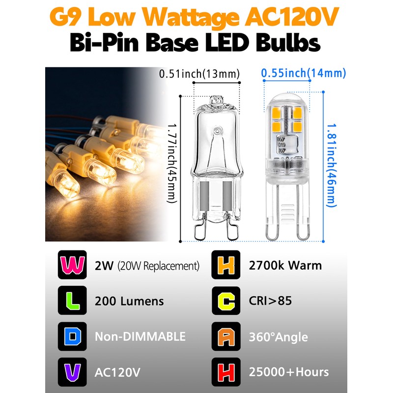 Xyanmc G9 LED Bulbs Low Wattage 2W 200LM LED Night