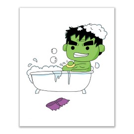 Hulk Bathroom Photos- Set of 3 (8 inches x 10 inches) Poster Prints