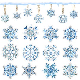 Augisteen 20 PCS Snowflake Diamond Painting Keychains Double Sided DIY Diamond Art Key Ring Winter 5D Diamond Painting Hanging Ornament Snowflake Rhinestone Pendant for Holiday Party Supplies Crafts