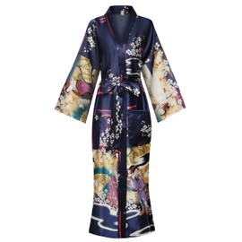 Women's Silky Kimono Robes Long Satin Bathrobes Silk Robes Japanese Dressing Gowns
