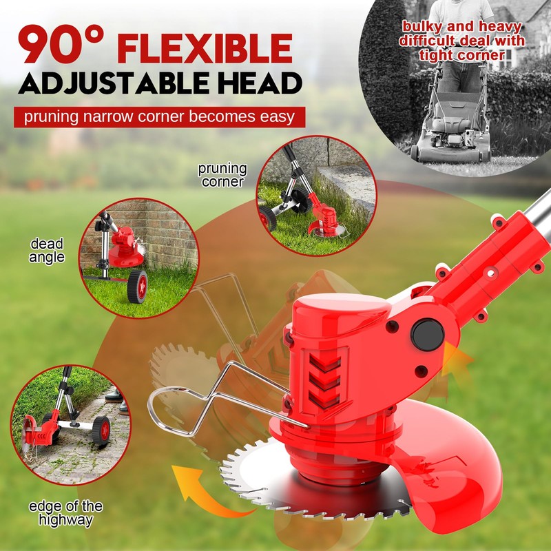 Cordless Weed Wacker with Wheel, Electric Weed Eater Battery Powered