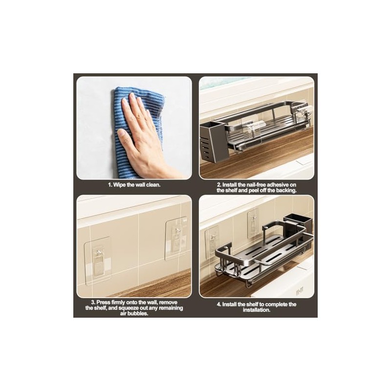 CEWROM Kitchen Sink Organiser, Sponge Holder with Drain Pan, Space-Saving