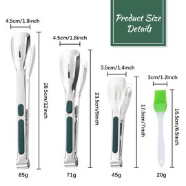 Barbecue Tongs Set of 3, Stainless Steel Cooking Tongs 7'',9'' and 12'' Sturdy Resistant Food Serving Tongs, Non-Slip Grip Kitchen Buffet Tongs for BBQ Baking Ice Salad Oven Air Fryer