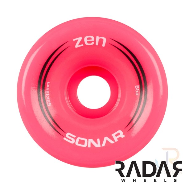 Riedell Sonar Wheels - Zen - Quad Roller Skate Wheels - 4 Pack of 32mm x 62mm 85A Wheels | Pink
