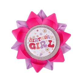 Birthday Girl Badge Pink and Purple Birthday Grosgrain Ribbon Pins for Kid Girl Birthday Party Decorations Supplies