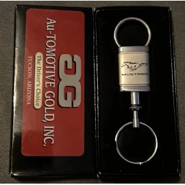Au-Tomotive Gold, INC. Ford MUSTANG Key Ring Chrome Aluminum SILVER Valet Keychain NEW IN BOX